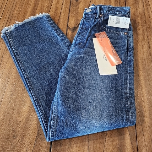 Moussy Vintage MV Capac Wide Straight Cropped high rise Jean 24 blue cotton nwt - Picture 2 of 15